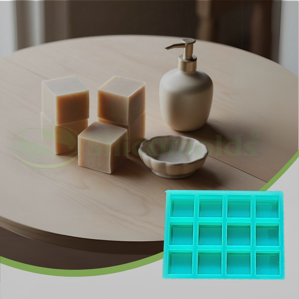 SILICOMOLDS- 25 Gms – Square Shape - 12 Cavities – Silicone Soap Mold-URP062SM